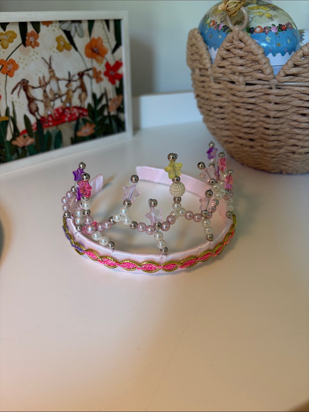 Girls Pink Pearl Bead Princess Tiara Headband